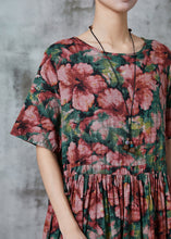 Load image into Gallery viewer, Chic Red Cinched Floral Linen Holiday Dress Summer