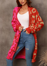 Load image into Gallery viewer, Chic Red Leopard Print Patchwork Knit Loose Cardigan Fall