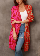 Load image into Gallery viewer, Chic Red Leopard Print Patchwork Knit Loose Cardigan Fall