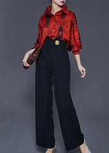 Load image into Gallery viewer, Chic Red Peter Pan Collar Print Silk Two Pieces Set Spring