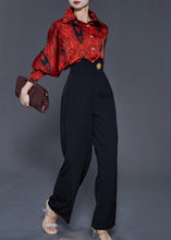 Load image into Gallery viewer, Chic Red Peter Pan Collar Print Silk Two Pieces Set Spring