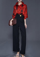 Load image into Gallery viewer, Chic Red Peter Pan Collar Print Silk Two Pieces Set Spring