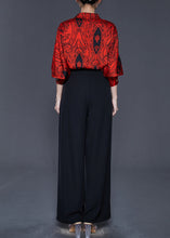 Load image into Gallery viewer, Chic Red Peter Pan Collar Print Silk Two Pieces Set Spring