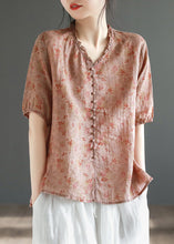 Load image into Gallery viewer, Chic Red V Neck Button Linen Top Short Sleeve