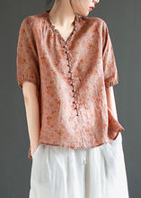 Load image into Gallery viewer, Chic Red V Neck Button Linen Top Short Sleeve