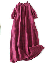 Load image into Gallery viewer, Chic Rose Plaid Ruffled Pockets Patchwork Linen Dresses Summer