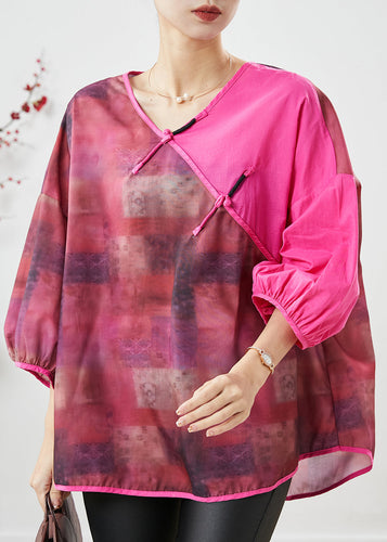 Chic Rose Tie Dye Patchwork Linen Blouse Top Summer