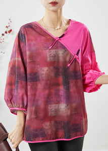 Chic Rose Tie Dye Patchwork Linen Blouse Top Summer