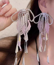 Load image into Gallery viewer, Chic Silk Copper Zircon Acrylic Bow Tassel Drop Earrings