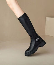 Load image into Gallery viewer, Chic Splicing Chunky Heel Boots Brown Faux Leather Fuzzy Wool Lined