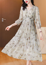 Load image into Gallery viewer, Chic V Neck Print Lace Up Chiffon Long Dress Lantern Sleeve