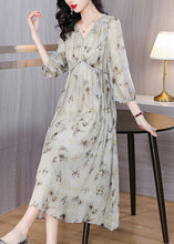 Load image into Gallery viewer, Chic V Neck Print Lace Up Chiffon Long Dress Lantern Sleeve