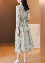 Load image into Gallery viewer, Chic V Neck Print Lace Up Chiffon Long Dress Lantern Sleeve