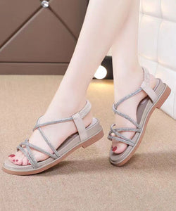 Chic Versatile Black Hollow Out Peep Toe Zircon Walking Sandals