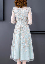 Load image into Gallery viewer, Chic Water Blue O-Neck Embroidered Floral Tunic Organza Long Dress Half Sleeve