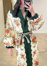 Load image into Gallery viewer, Chic White Print Pockets Tie Waist Linen Shirts Dresses Long Sleeve