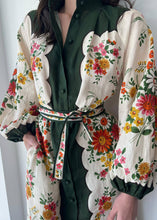 Load image into Gallery viewer, Chic White Print Pockets Tie Waist Linen Shirts Dresses Long Sleeve