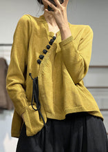 Load image into Gallery viewer, Chic Yellow Asymmetrical Design Lace Up Knit Sweater Tops