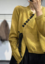 Load image into Gallery viewer, Chic Yellow Asymmetrical Design Lace Up Knit Sweater Tops