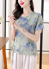 Load image into Gallery viewer, Chic Yellow O Neck Print Drawstring Cotton Shirt Summer