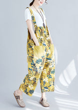 Load image into Gallery viewer, Chic Yellow Pockets Print Denim Crop Wide Leg Jumpsuit Spring