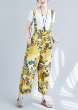 Load image into Gallery viewer, Chic Yellow Pockets Print Denim Crop Wide Leg Jumpsuit Spring