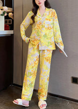 Load image into Gallery viewer, Chic Yellow Print Button Ice Silk Two Pieces Set Long Sleeve