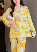 Load image into Gallery viewer, Chic Yellow Print Button Ice Silk Two Pieces Set Long Sleeve