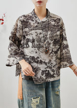 Load image into Gallery viewer, Chinese Styl Black Print Original Design Linen Top Summer