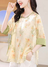 Load image into Gallery viewer, Chinese Style Apricot O-Neck Jacquard Lace Up Silk Top Summer