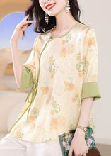 Load image into Gallery viewer, Chinese Style Apricot O-Neck Jacquard Lace Up Silk Top Summer