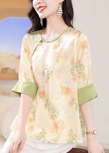 Load image into Gallery viewer, Chinese Style Apricot O-Neck Jacquard Lace Up Silk Top Summer