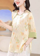 Load image into Gallery viewer, Chinese Style Apricot O-Neck Jacquard Lace Up Silk Top Summer