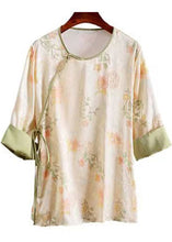 Load image into Gallery viewer, Chinese Style Apricot O-Neck Jacquard Lace Up Silk Top Summer