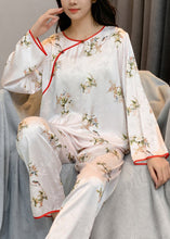 Load image into Gallery viewer, Chinese Style Beige O-Neck Print Patchwork Ice Silk Two Pieces Set Long Sleeve