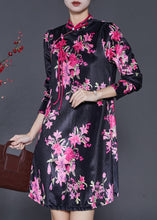 Load image into Gallery viewer, Chinese Style Black Print Silk Velvet Mini Dresses Spring