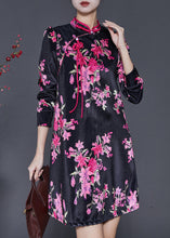 Load image into Gallery viewer, Chinese Style Black Print Silk Velvet Mini Dresses Spring