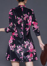 Load image into Gallery viewer, Chinese Style Black Print Silk Velvet Mini Dresses Spring