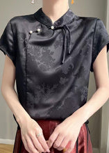 Load image into Gallery viewer, Chinese Style Black Solid Button Silk Top Short Sleeve