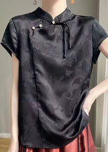 Load image into Gallery viewer, Chinese Style Black Solid Button Silk Top Short Sleeve