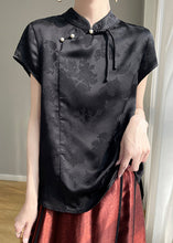 Load image into Gallery viewer, Chinese Style Black Solid Button Silk Top Short Sleeve