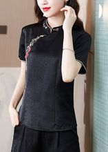 Load image into Gallery viewer, Chinese Style Black Stand Collar Embroidered Silk Top Summer