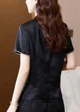 Load image into Gallery viewer, Chinese Style Black Stand Collar Embroidered Silk Top Summer