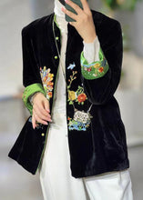 Load image into Gallery viewer, Chinese Style Black Stand Collar Embroidered Patchwork Velour Coats Fall