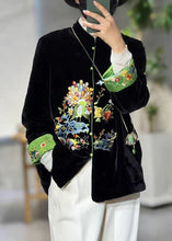 Load image into Gallery viewer, Chinese Style Black Stand Collar Embroidered Patchwork Velour Coats Fall