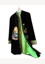 Load image into Gallery viewer, Chinese Style Black Stand Collar Embroidered Patchwork Velour Coats Fall