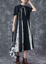 Load image into Gallery viewer, Chinese Style Black Tassel Patchwork Exra Large Hem Pleated Dresses Summer