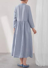 Load image into Gallery viewer, Chinese Style Blue Embroidered Pockets Patchwork Linen Dress Summer