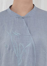 Load image into Gallery viewer, Chinese Style Blue Embroidered Pockets Patchwork Linen Dress Summer