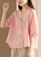 Load image into Gallery viewer, Chinese Style Blue Stand Collar Button Linen Shirt Top Summer